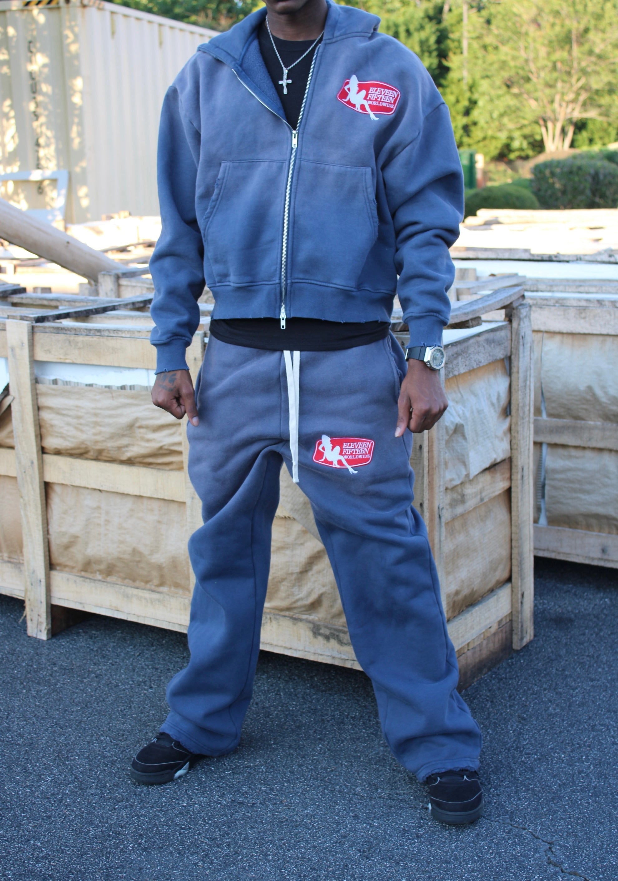 Navy Blue EF Worldwide Zip Up Set
